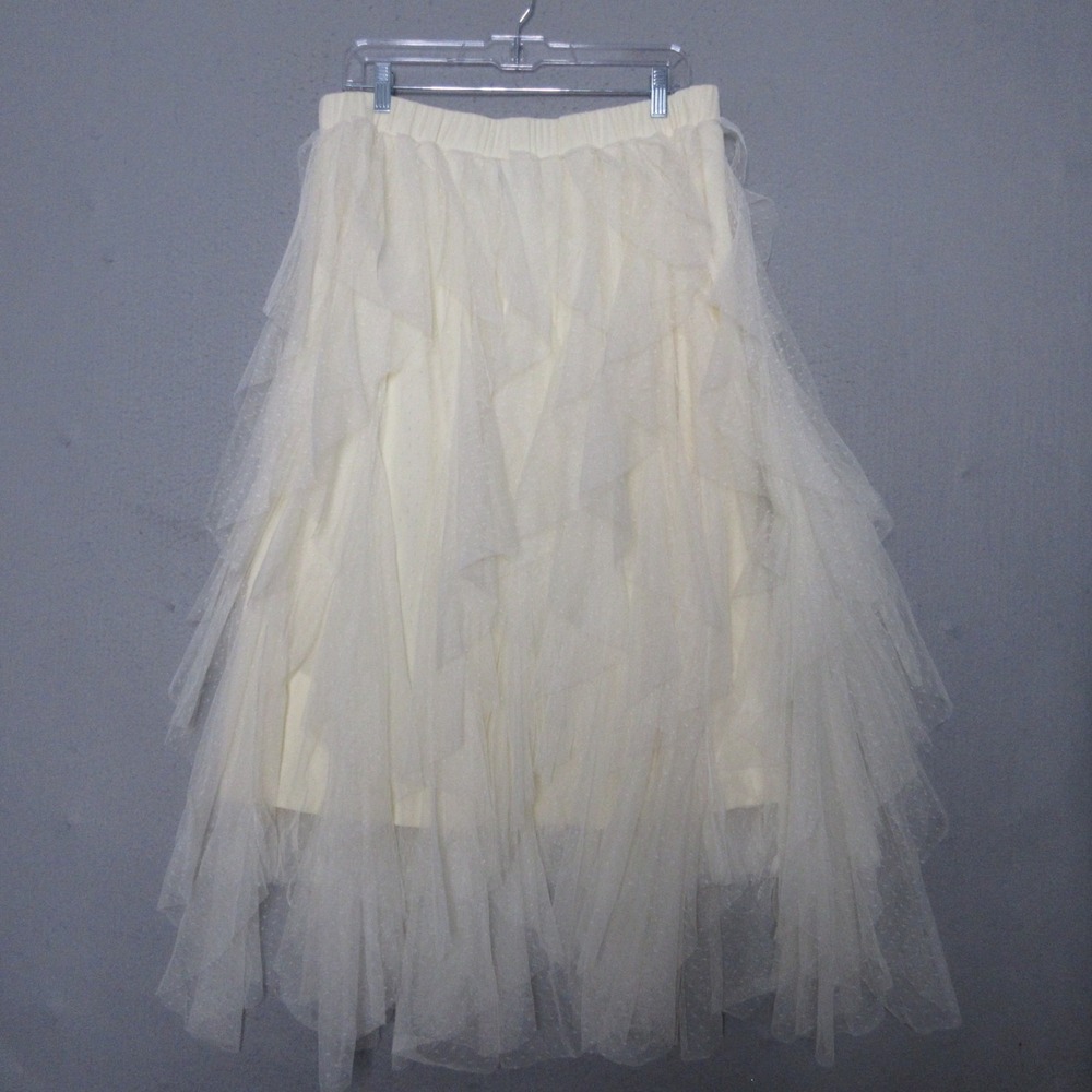 Arula Skirt Sz B or 18 Ivory Tulle Tiered Flowy Pull On Midi Festival Statement - Picture 2 of 11